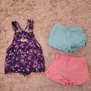 OshKosh B'gosh Floral Overalls with Pink and Blue Ruffle Shorts